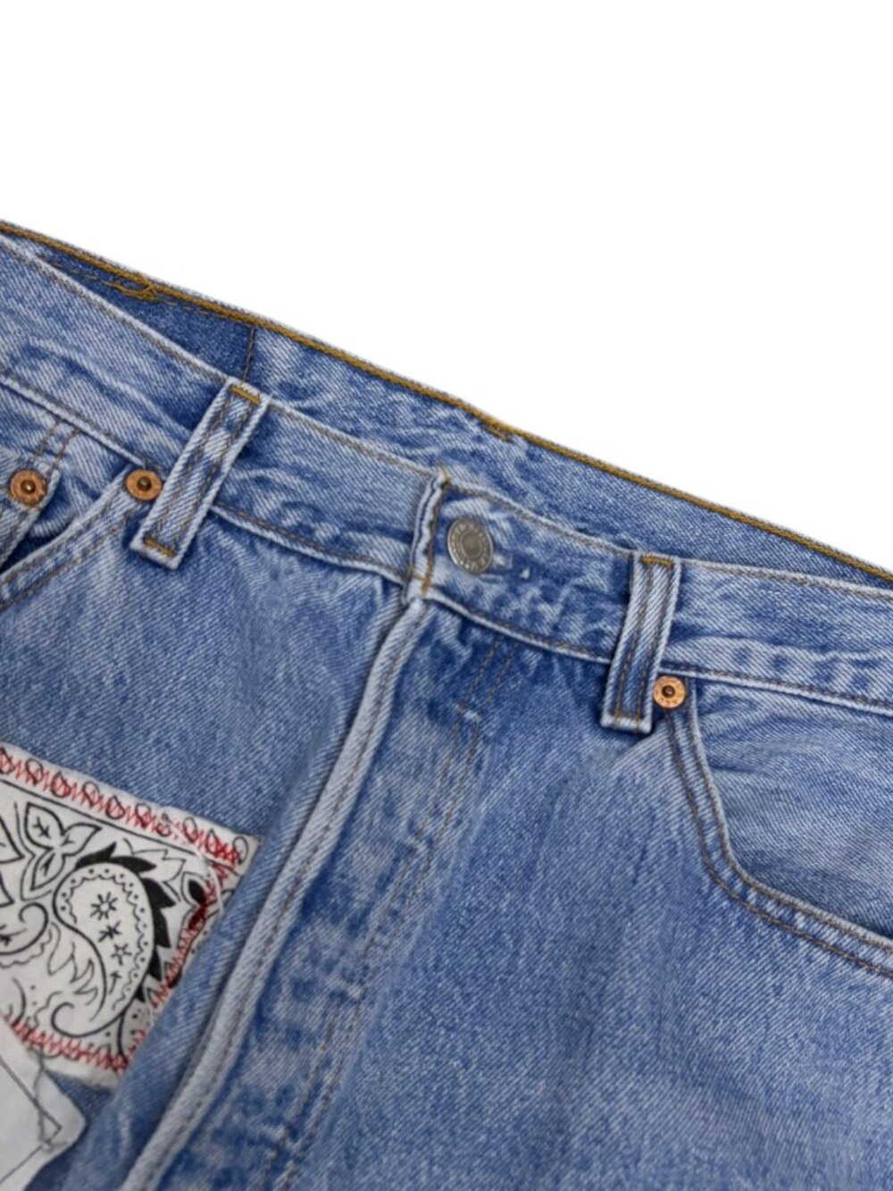 VINTAGE 80s LEVIS Jeans Junya Patch Boro Sashiko Distressed Denim Womens 30x32 - Picture 2 of 7